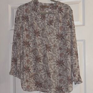 4 for $20 Floral Print Women's Top - Cream and Brown